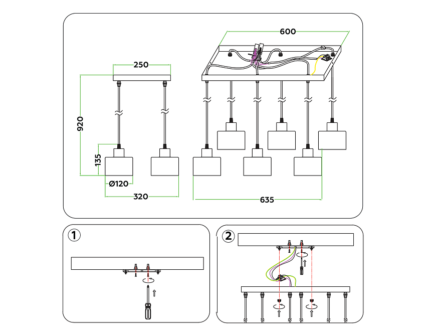TR8126/6 BK/BS черный/латунь E27*6 max 40W 635*320*920